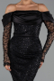 Abendkleid Midi Perlenbesetzt Schwarz ABK2663