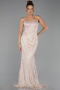 Abendkleid Lang Perlenbesetzt Beige ABU5730