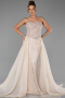 Abendkleid Lang Perlenbesetzt Beige ABU5730