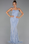 Abendkleid Lang Perlenbesetzt Eisblau ABU5730