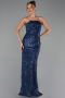 Abendkleid Lang Schuppig Marineblau ABU6343