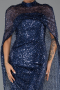 Abendkleid Lang Schuppig Marineblau ABU6343