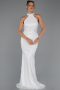 Standesamtkleid Lang Perlenbesetzt Weiß ABU6348