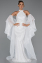 Standesamtkleid Lang Perlenbesetzt Weiß ABU6348