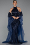 Standesamtkleid Lang Perlenbesetzt Marineblau ABU6348
