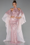 Standesamtkleid Lang Perlenbesetzt Puder ABU6348