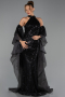 Standesamtkleid Lang Perlenbesetzt Schwarz ABU6348