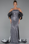 Abendkleid Lang Perlenbesetzt Anthrazit ABU5169
