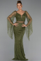 Abendkleid Lang Perlenbesetzt Khaki ABU6349