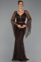 Abendkleid Lang Perlenbesetzt Braun ABU6349