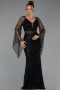 Abendkleid Lang Perlenbesetzt Schwarz ABU6349