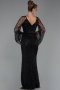 Abendkleid Lang Perlenbesetzt Schwarz ABU6349