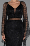 Abendkleid Lang Perlenbesetzt Schwarz ABU6349