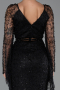 Abendkleid Lang Perlenbesetzt Schwarz ABU6349