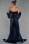 Abendkleid Lang Perlenbesetzt Marineblau ABU6351