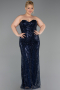 Abendkleid in Übergröße Lang Perlenbesetzt Marineblau ABU6357