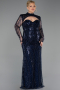 Abendkleid in Übergröße Lang Perlenbesetzt Marineblau ABU6357