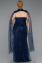 Abendkleid in Übergröße Lang Perlenbesetzt Marineblau ABU6346