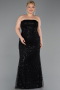Abendkleid in Übergröße Lang Perlenbesetzt Schwarz ABU6346