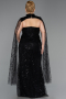 Abendkleid in Übergröße Lang Perlenbesetzt Schwarz ABU6346