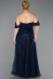 Abendkleid in Übergröße Lang Perlenbesetzt Marineblau ABU6347