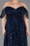Abendkleid in Übergröße Lang Perlenbesetzt Marineblau ABU6347