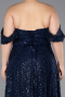 Abendkleid in Übergröße Lang Perlenbesetzt Marineblau ABU6347