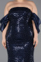 Abendkleid in Übergröße Lang Schuppig Marineblau ABU6312