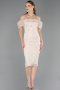 Partykleid Midi Perlenbesetzt Beige ABK2667