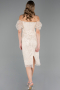 Partykleid Midi Perlenbesetzt Beige ABK2667