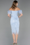 Partykleid Midi Perlenbesetzt Eisblau ABK2667