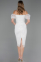 Partykleid Midi Perlenbesetzt Weiß ABK2667