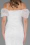 Partykleid Midi Perlenbesetzt Weiß ABK2667