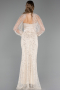 Abendkleid Lang Perlenbesetzt Beige ABU6358