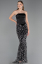 Abendkleid Lang Perlenbesetzt Schwarz ABU6358