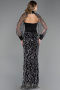 Abendkleid Lang Perlenbesetzt Schwarz ABU6358