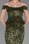 Abendkleid Lang Schuppig Khaki ABU6359