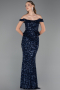 Abendkleid Lang Schuppig Marineblau ABU6359
