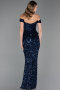 Abendkleid Lang Schuppig Marineblau ABU6359