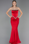 Abendkleid im Meerjungfrau-Stil Lang Satin Rot ABU5644