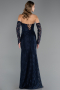 Abendkleid Lang Spitze Marineblau ABU6375