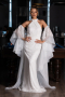 Standesamtkleid Lang Perlenbesetzt Weiß ABU6348