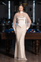 Abendkleid Lang Perlenbesetzt Beige ABU6358