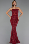 Abendkleid in Übergröße Lang Spitze Weinrot ABU6395