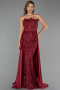 Abendkleid in Übergröße Lang Spitze Weinrot ABU6395