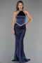 Standesamtkleid Lang Satin Marineblau ABU6396