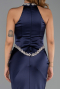 Standesamtkleid Lang Satin Marineblau ABU6396