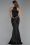 Standesamtkleid Lang Satin Schwarz ABU6396