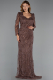 Abendkleid in Übergröße Lang Perlenbesetzt Braun ABU5388