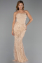Abendkleid Lang Perlenbesetzt Gold ABU5922